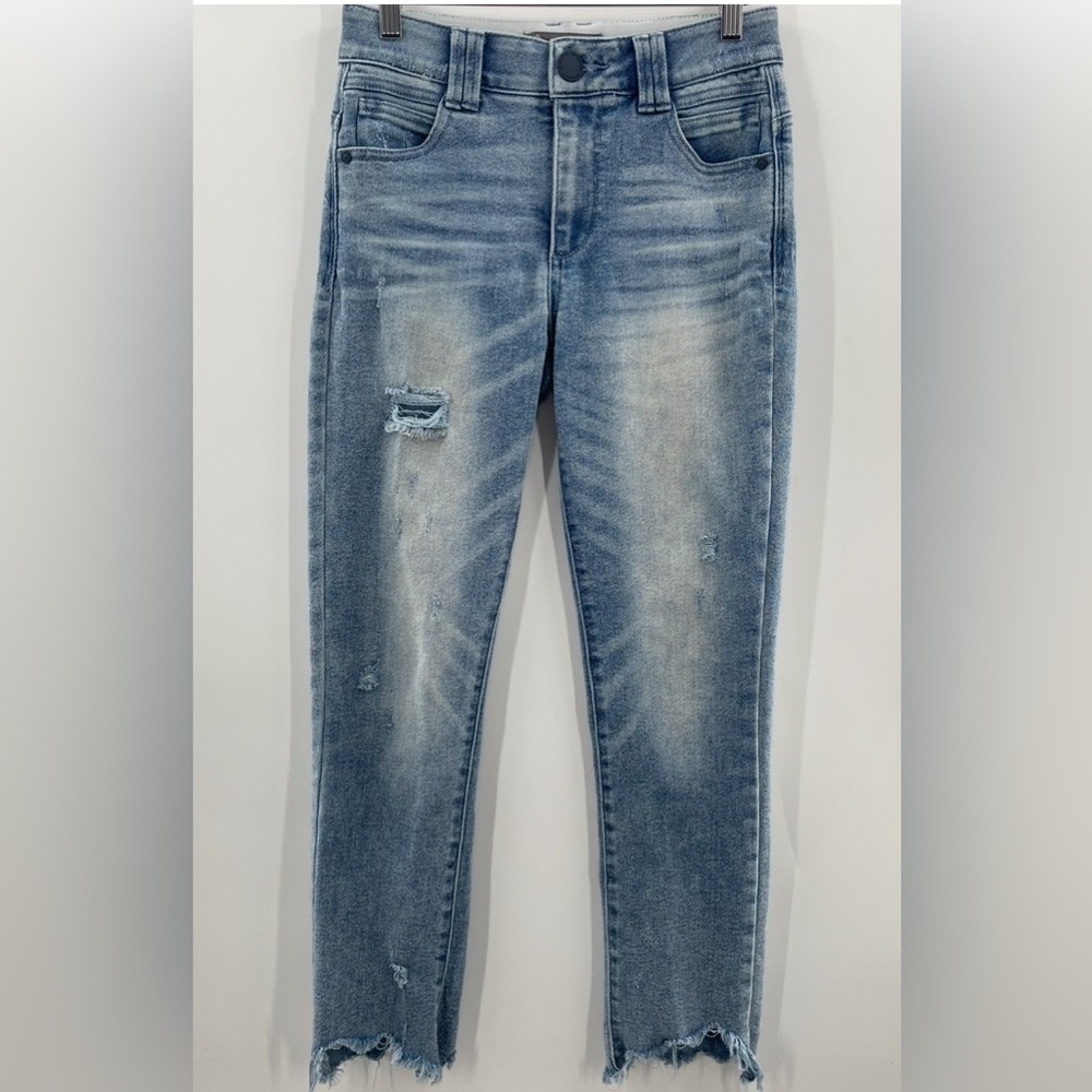 Democracy Women's Ab Solution Denim Ankle Jeans Light Blue Distressed Size 2